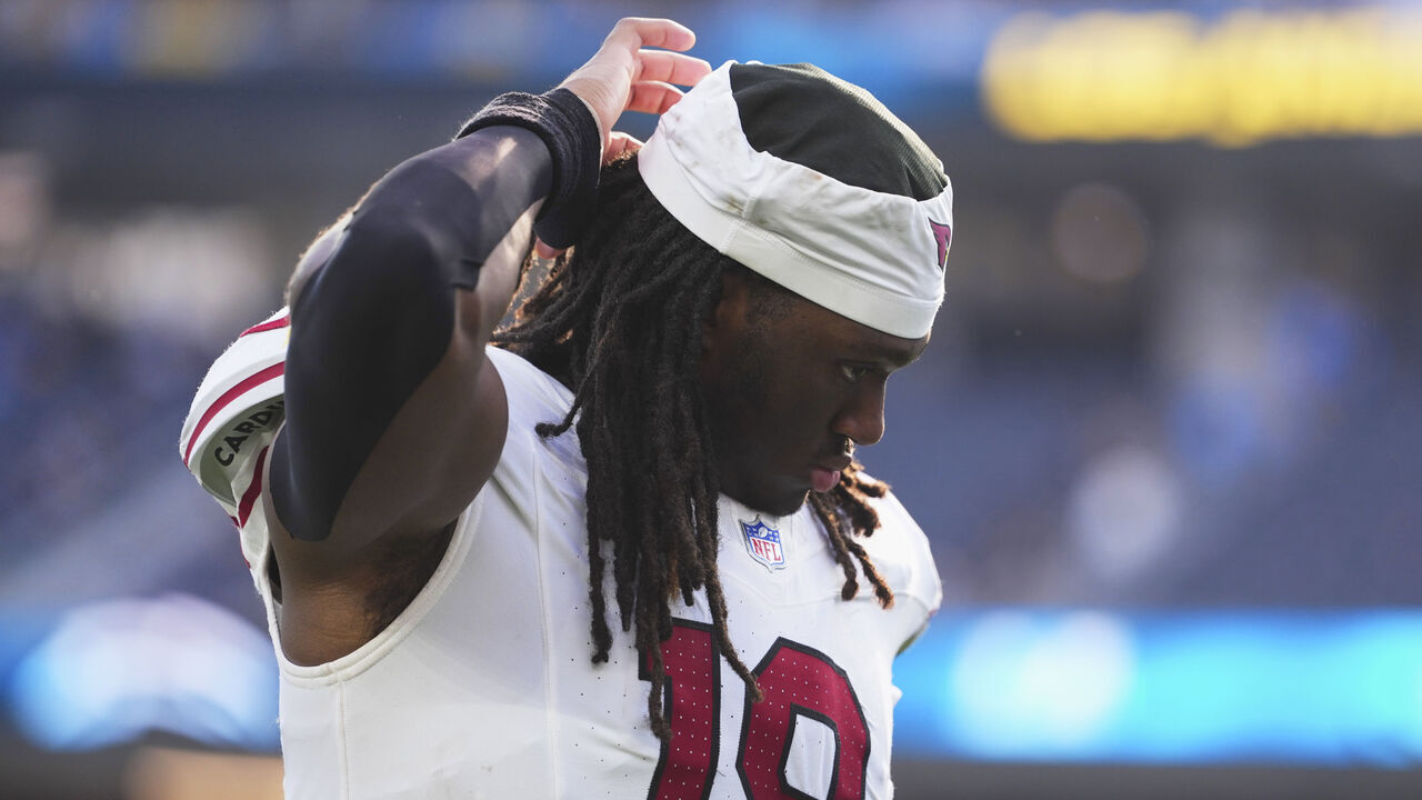 INGLEWOOD, CA - SEPTEMBER 13: Marvin Harrison Jr. #18 of the Arizona Cardinals celebrates after an NFL football game against the Los Angeles Chargers during an NFL football game at SoFi Stadium on September 13, 2026 in Inglewood, California.