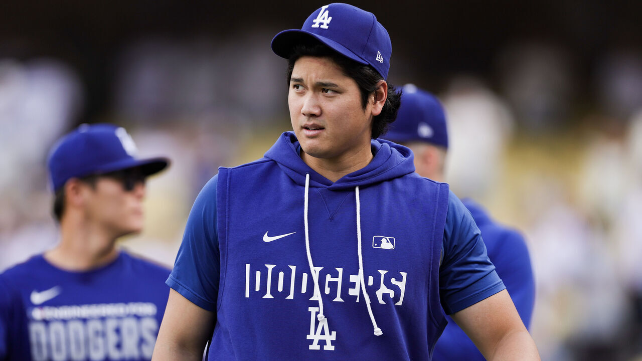 LOS ANGELES, CALIFORNIA - SEPTEMBER 20: Shohei Ohtani #17 of the Los Angeles Dodgers looks on after a baseball game against the San Francisco Giants at Dodger Stadium on September 20, 2026 in Los Angeles, California.