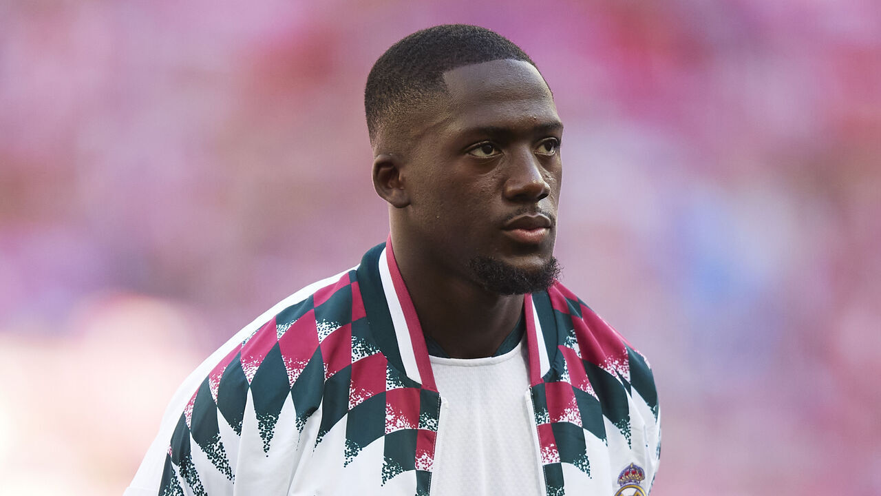 MADRID, SPAIN - SEPTEMBER 20: Ibrahima Konate of Real Madrid looks on prior to the LaLiga EA Sports 2026/27 match between Atletico de Madrid and Real Madrid at Riyadh Air Metropolitano on September 20, 2026 in Madrid, Spain.