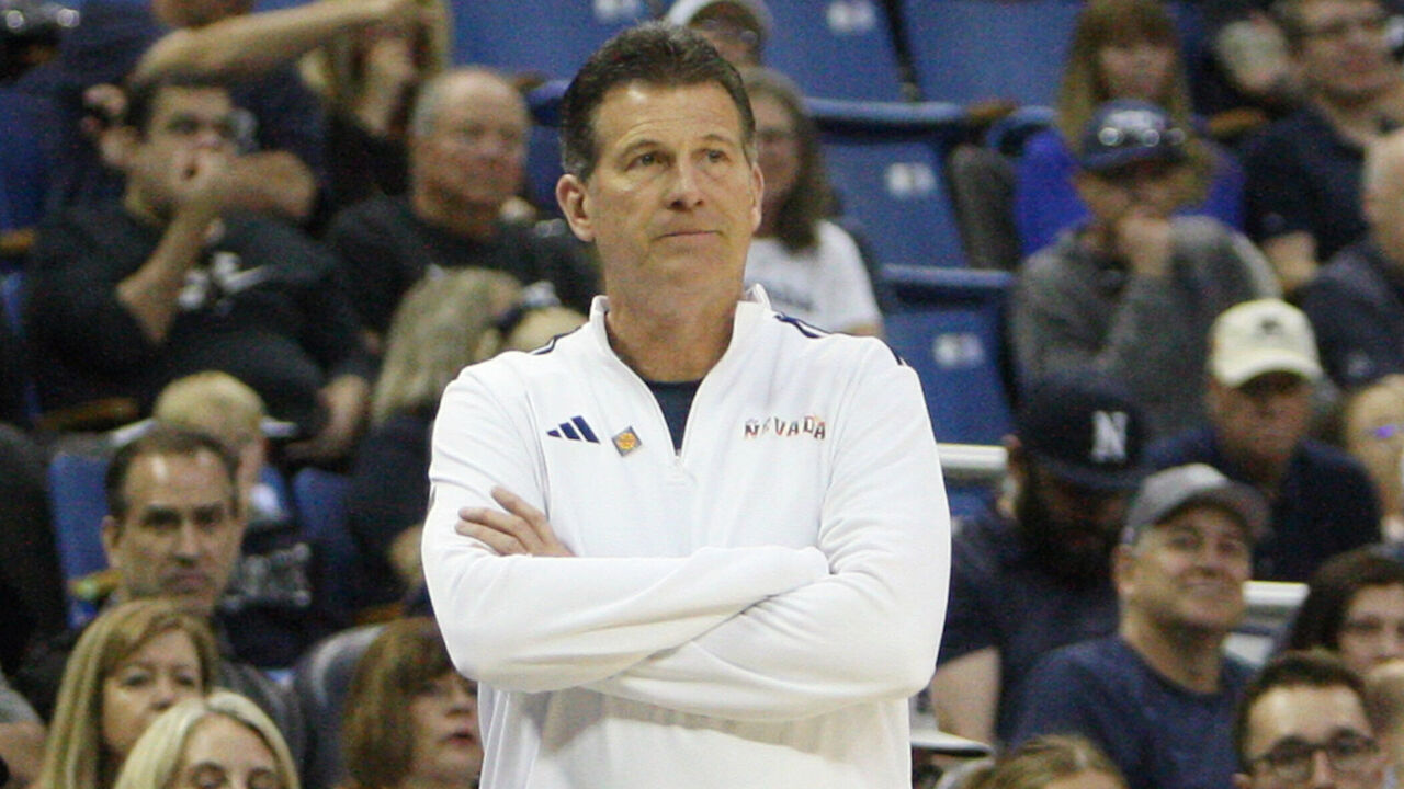 RENO, NV - MARCH 21: Nevada Head Coach Steve Alford looks on from the sideline during a second round NIT Tournament college basketball game between the Liberty Flames and the Nevada Wolf Pack on March 21, 2026, at the Lawlor Events Center in Reno, NV.
