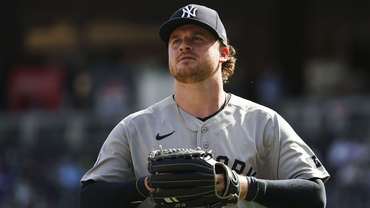 MINNEAPOLIS, MN - SEPTEMBER 16: Clarke Schmidt #36 of the New York Yankees looks on during the game between the New York Yankees and the Minnesota Twins at Target Field on Wednesday, September 16, 2026 in Minneapolis, Minnesota.