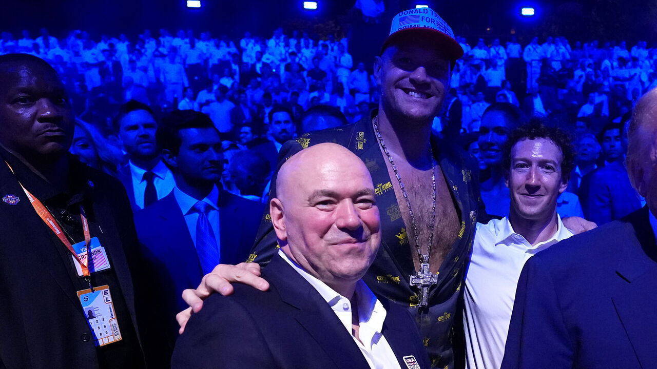 WASHINGTON, DC - JUNE 14: (L-R) UFC President and CEO Dana White, Tyson Fury, Mark Zuckerberg and U.S President Donald J. Trump attend the UFC Freedom 250 event on the South Lawn at the White House on June 14, 2026 in Washington, DC.