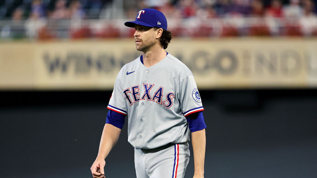 MINNEAPOLIS, MN - SEPTEMBER 25: Jacob deGrom #48 of the Texas Rangers looks on during the game between the Texas Rangers and the Minnesota Twins at Target Field on Friday, September 25, 2026 in Minneapolis, Minnesota.