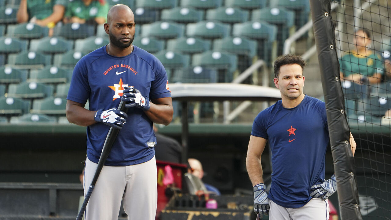 SACRAMENTO, CA - SEPTEMBER 24: Yordan Alvarez #44 of the Houston Astros looks on during batting practice prior to the game between the Houston Astros and the Athletics at Sutter Health Park on Thursday, September 24, 2026 in Sacramento, California.