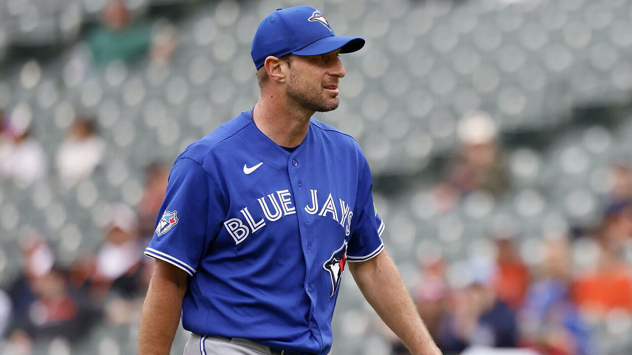 BALTIMORE, MD - SEPTEMBER 23: Max Scherzer #31 of the Toronto Blue Jays looks on during game 1 of a doubleheader between the Toronto Blue Jays and the Baltimore Orioles at Oriole Park at Camden Yards on Wednesday, September 23, 2026 in Baltimore, Maryland.