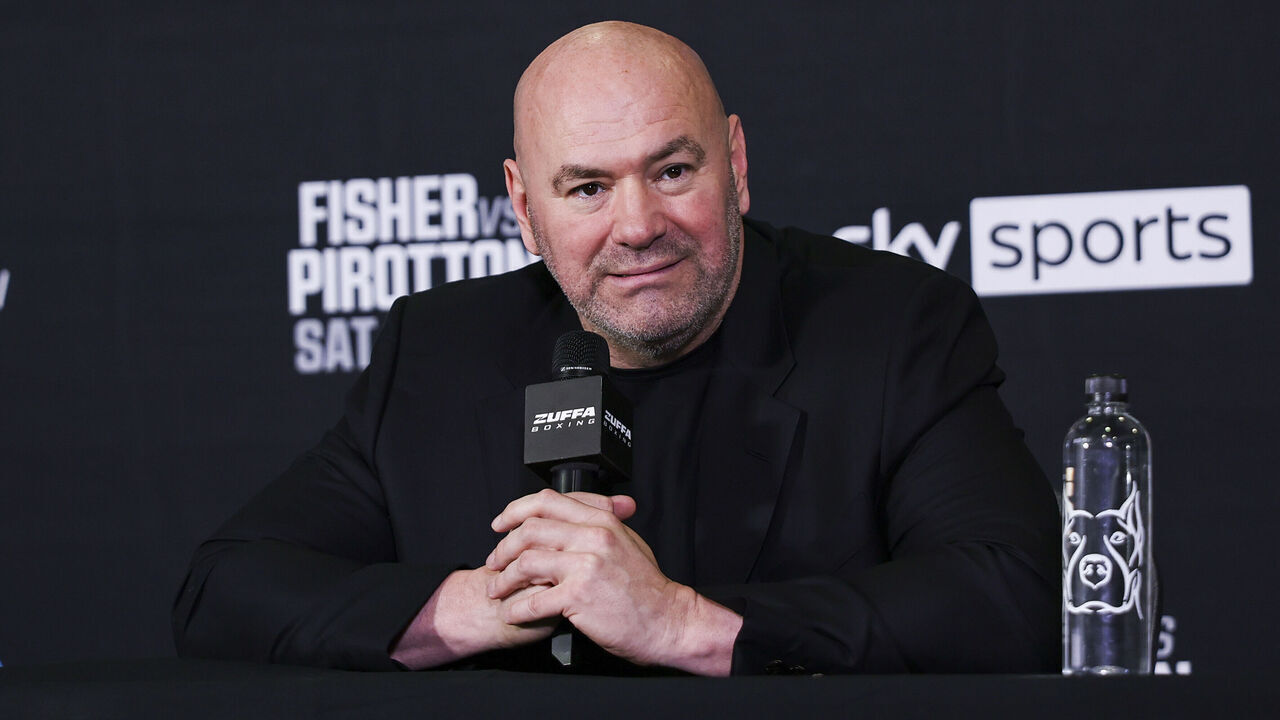 LONDON, ENGLAND - SEPTEMBER 26: Dana White speaks at a press conference after the Zuffa Boxing 11 event at Copperbox Arena on September 26, 2026 in London, England.