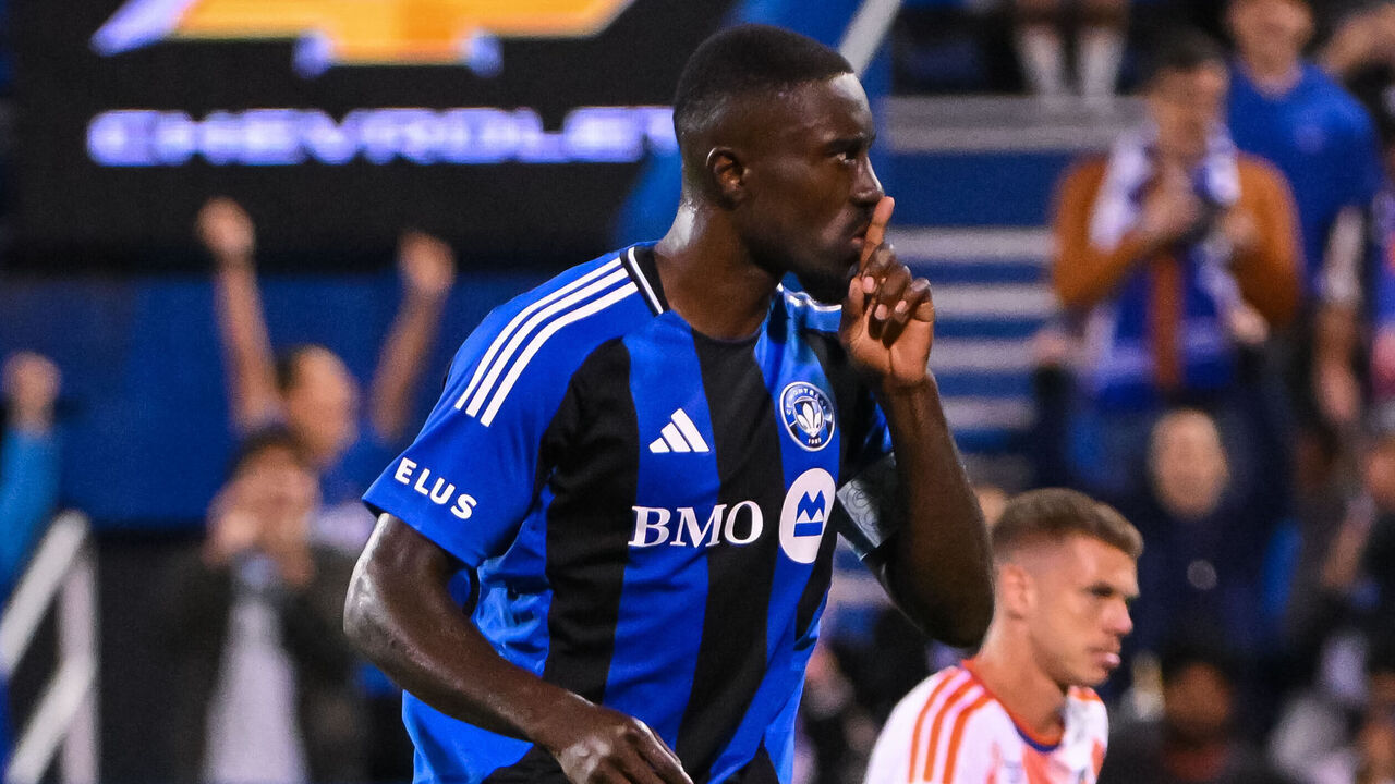 MONTREAL, CANADA - SEPTEMBER 26: Prince Owusu #9 of the CF Montréal celebrates his goal against FC Cincinnati during the second half at Saputo Stadium on September 26, 2026 in Montreal, Canada.
