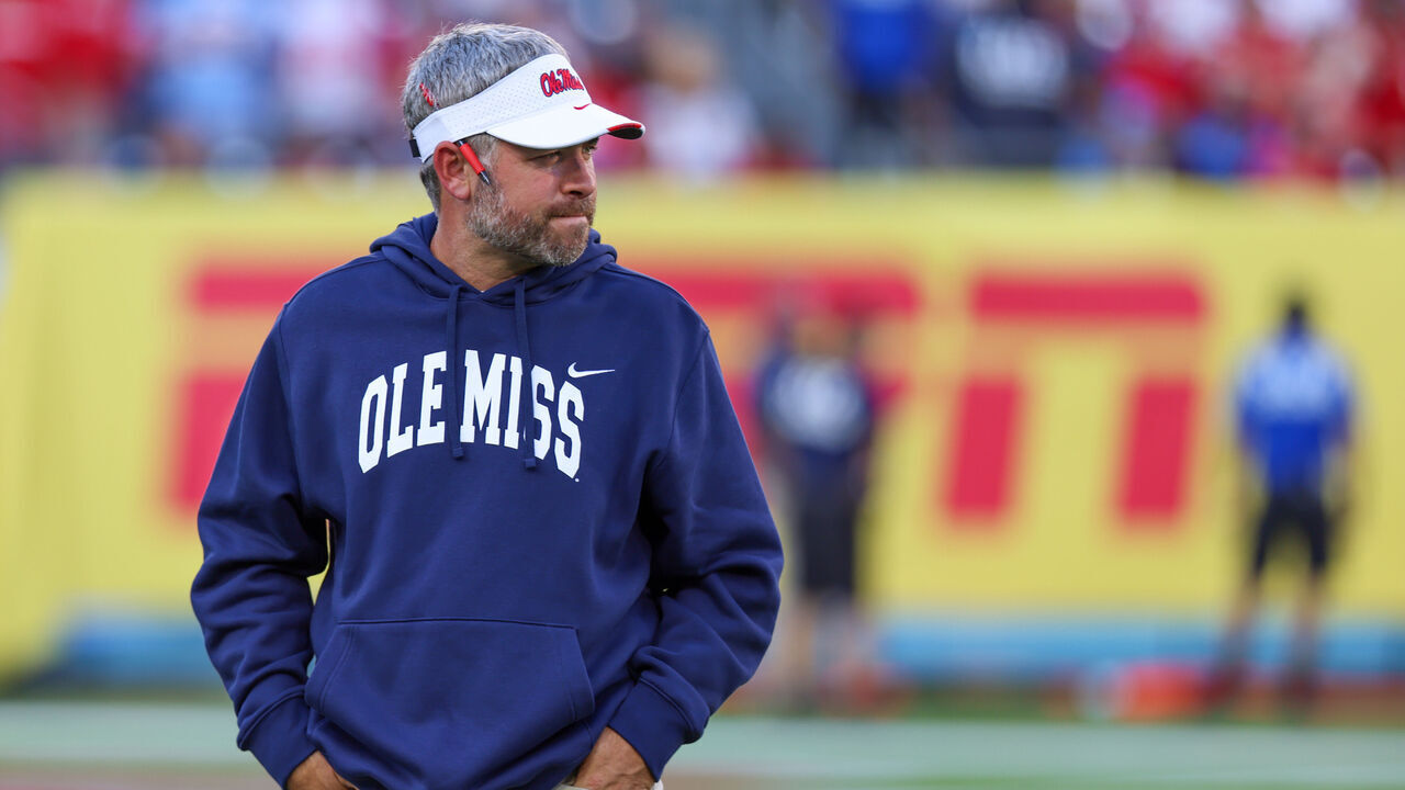 NASHVILLE, TENNESSEE - SEPTEMBER 6: Head coach Pete Golding of the Ole Miss Rebels before a game between the Ole Miss Rebels and the Louisville Cardinals at Nissan Stadium on September 6, 2026 in Nashville, Tennessee.