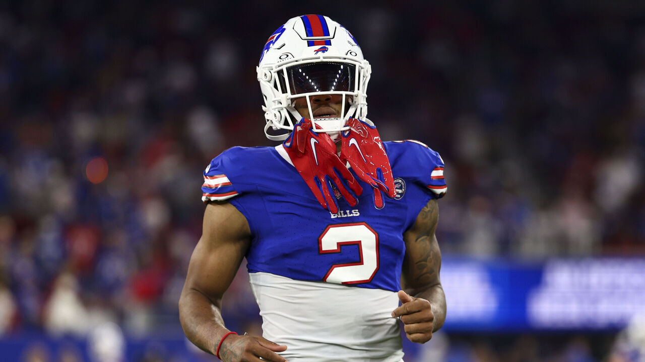 ORCHARD PARK, NEW YORK - SEPTEMBER 17: DJ Moore #2 of the Buffalo Bills warms up prior to an NFL football game against the Detroit Lions at Highmark Stadium on September 17, 2026 in Orchard Park, New York.