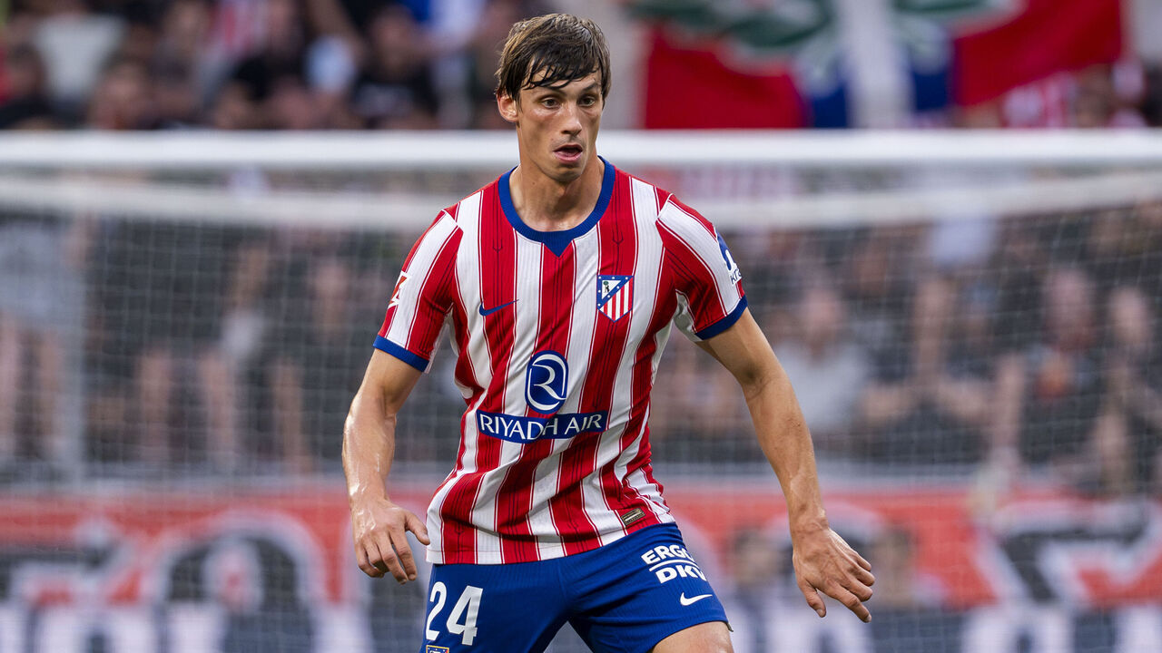Robin Le Normand of Atletico de Madrid is in action with the ball during the LaLiga EA Sports football match between Atletico de Madrid and CA Osasuna at Riyadh Air Metropolitano in Madrid, Spain, on September 16, 2026.