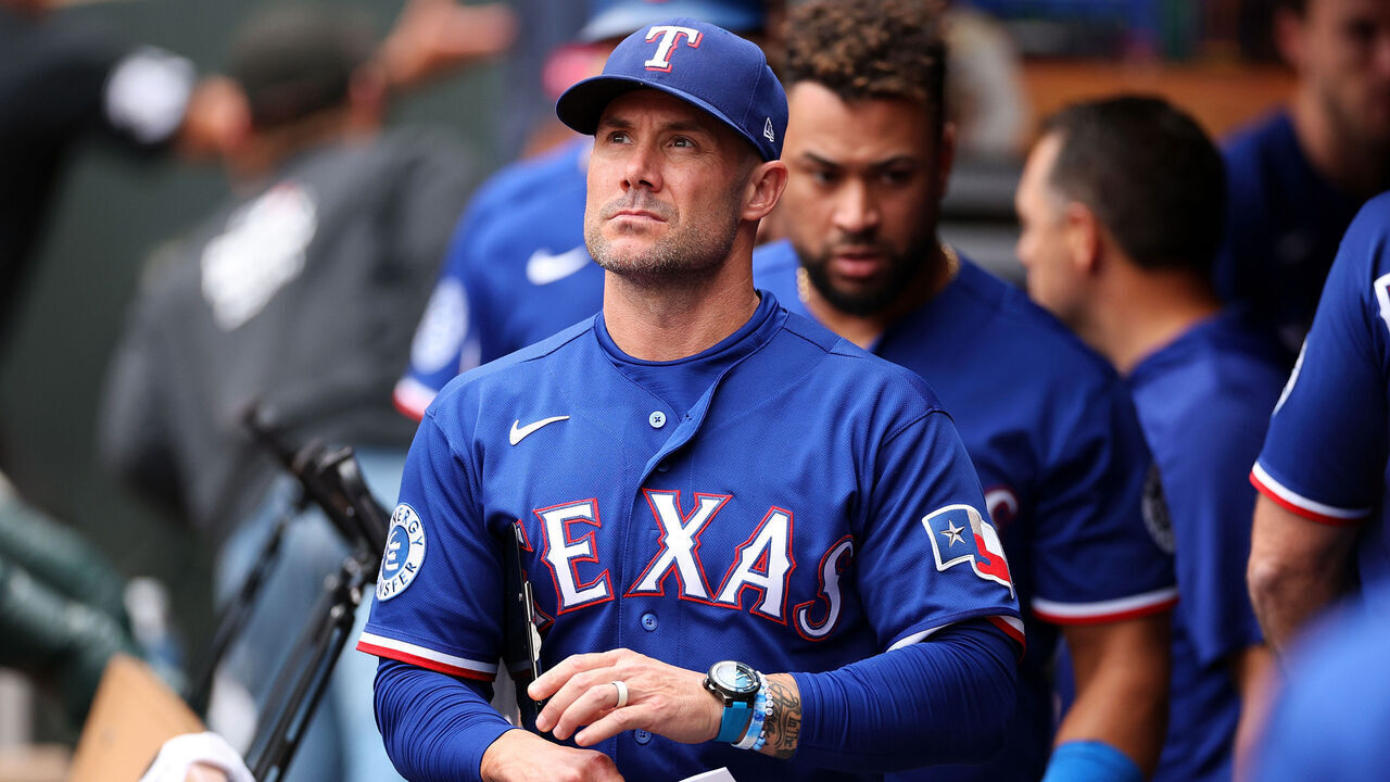 MINNEAPOLIS, MINNESOTA - SEPTEMBER 27: Manager Skip Schumaker #55 of the Texas Rangers reacts to a 6-4 loss against the Minnesota Twins after the game at Target Field on September 27, 2026 in Minneapolis, Minnesota.
