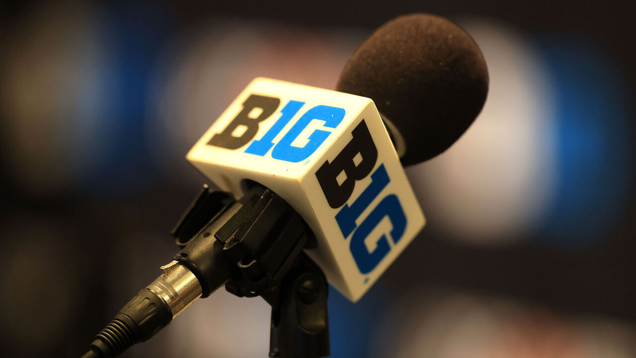 CHICAGO, ILLINOIS - JULY 29: A detailed view of a microphone with the Big Ten logo during the 2026 Big Ten Football Media Days at Hilton Chicago on July 29, 2026 in Chicago, Illinois.