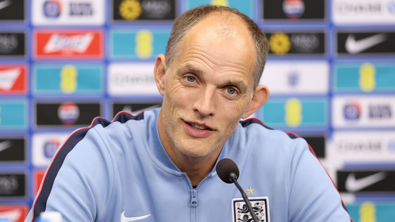 PRAGUE, CZECH REPUBLIC - SEPTEMBER 28: Thomas Tuchel, Head Coach of England, speaks to the media during a press conference at Fortuna Arena on September 28, 2026 in Prague, Czech Republic.