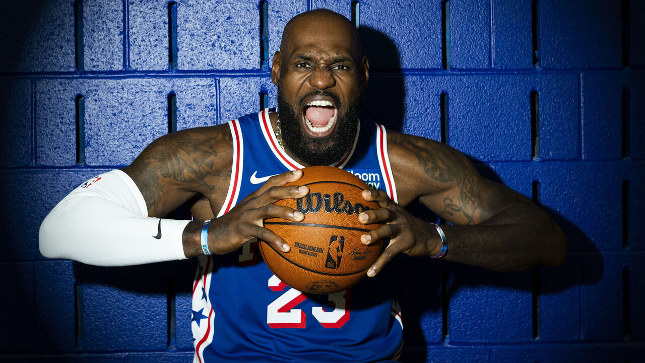 CAMDEN, NEW JERSEY - SEPTEMBER 28: LeBron James #23 of the Philadelphia 76ers poses for a portrait during media day at the Philadelphia 76ers Training Complex on September 28, 2026 in Camden, New Jersey.