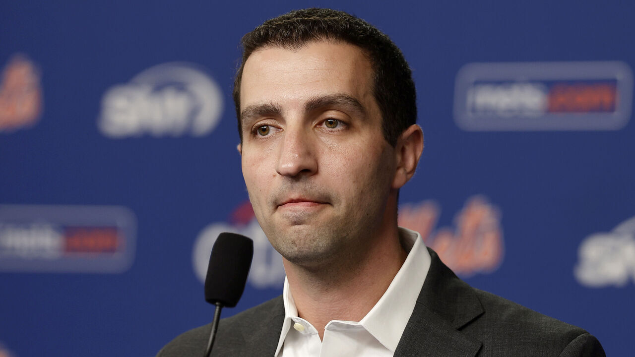 NEW YORK, NEW YORK - JUNE 26: President of Baseball Operations David Stearns of the New York Mets listens to a question from the media prior to a game against the Philadelphia Phillies at Citi Field on June 26, 2026 in New York City.