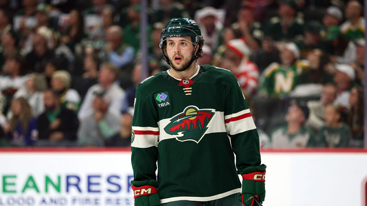 ST PAUL, MINNESOTA - MAY 11: Brock Faber #7 of the Minnesota Wild looks on against the Colorado Avalanche in the second period in Game Four of the Second Round of the 2026 Stanley Cup Playoffs at Grand Casino Arena on May 11, 2026 in St Paul, Minnesota.
