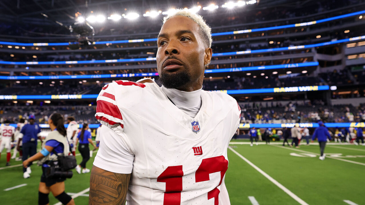 INGLEWOOD, CALIFORNIA - SEPTEMBER 21: Odell Beckham Jr. #13 of the New York Giants walks off the field after losing the game against the Los Angeles Rams at SoFi Stadium on September 21, 2026 in Inglewood, California.