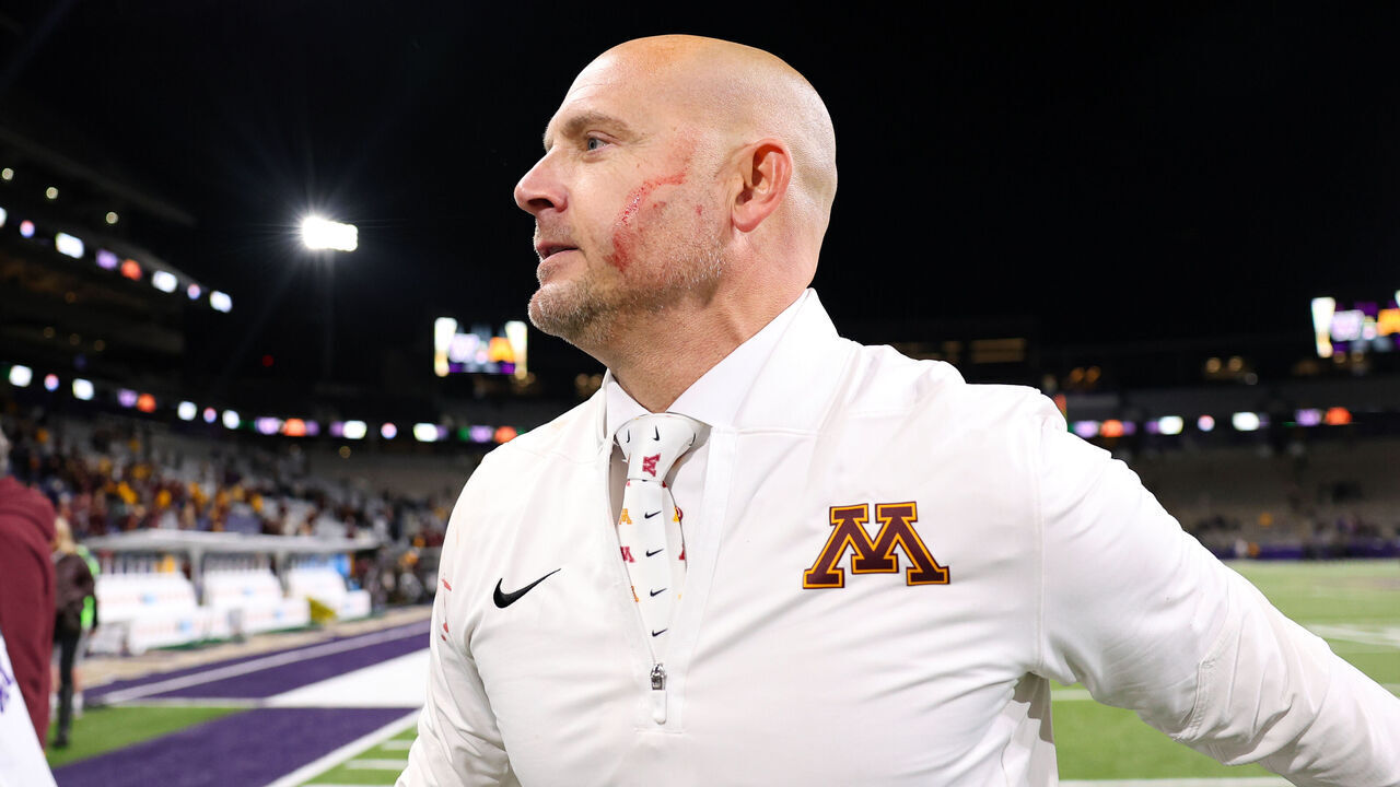 SEATTLE, WA - SEPTEMBER 26: Head coach P.J. Fleck of the Minnesota Golden Gophers looks on after a game between the Minnesota Golden Gophers and Washington Huskies on September 26, 2026 at Husky Stadium in Seattle, Washington.