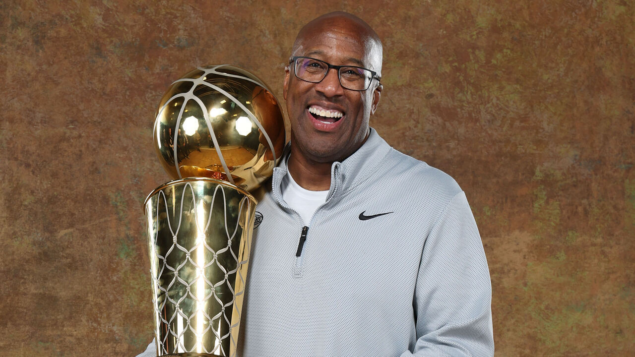 SAN ANTONIO, TX - JUNE 13: Head Coach Mike Brown of the New York Knicks poses for a portrait after winning Game Five of the 2026 NBA Finals against the San Antonio Spurs on June 13, 2026 at Frost Bank Center in San Antonio, Texas. Mandatory Copyright Notice: Copyright 2026 NBAE