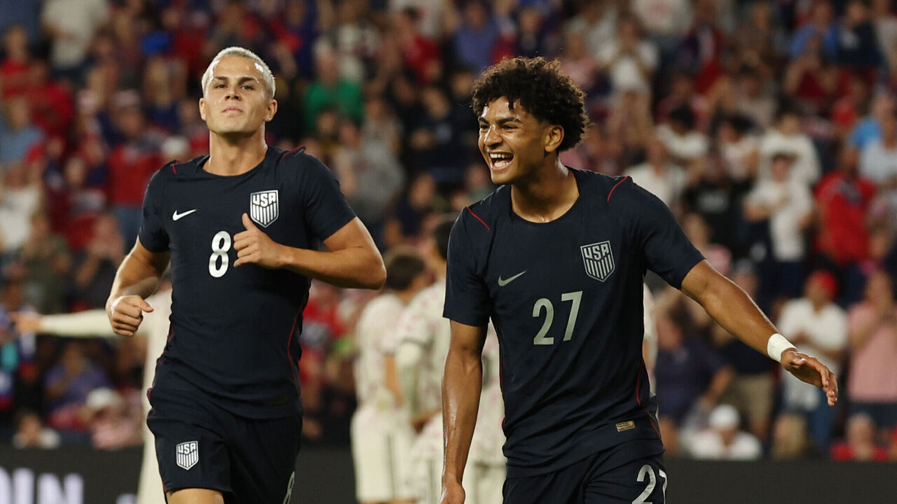 ST LOUIS, MISSOURI - SEPTEMBER 29: Mathis Albert #27 of United States celebrates scoring his team's fourth goal during the international friendly match between United States and Chile at Energizer Park on September 29, 2026 in St Louis, Missouri.