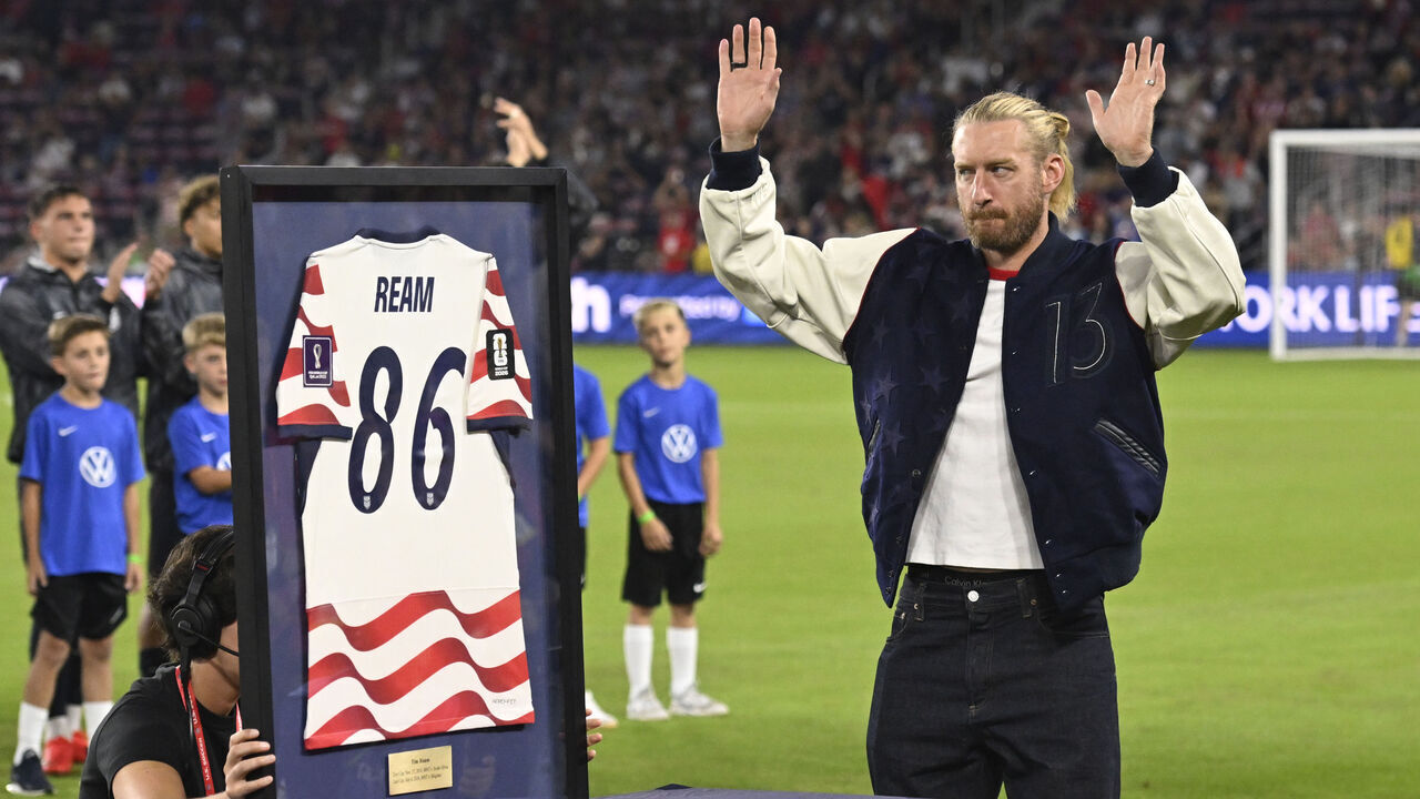ST LOUIS, MISSOURI - SEPTEMBER 29: Tim Ream of United States is honored for 86 caps with USMNT prior to the international friendly match between United States and Chile at Energizer Park on September 29, 2026 in St Louis, Missouri.