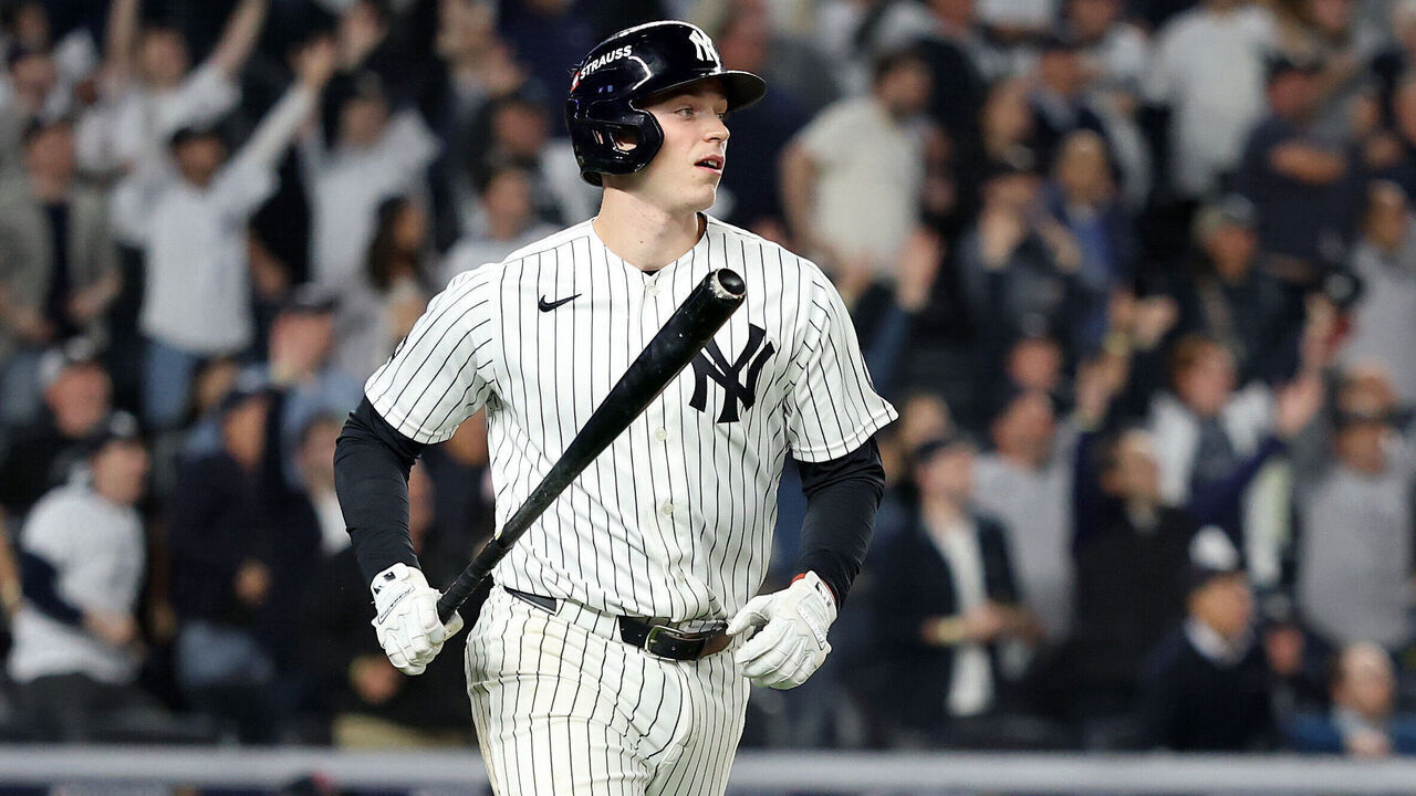 NEW YORK, NEW YORK - SEPTEMBER 29: Ben Rice #22 of the New York Yankees celebrates as he round the bases after hitting a grand slam home run against the Boston Red Sox during the eighth inning in game one of the American League Wild Card Series at Yankee Stadium on September 29, 2026 in the Bronx borough of New York City.