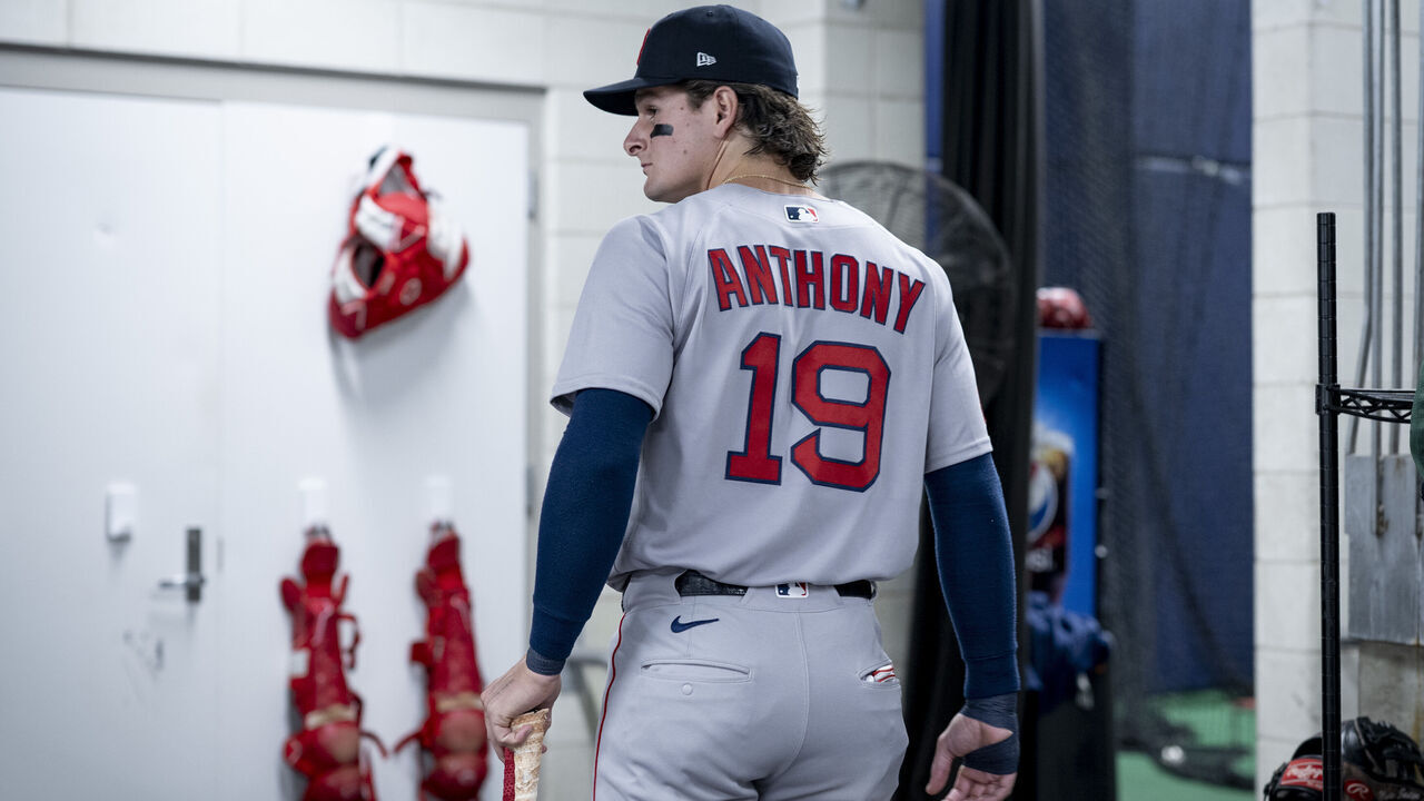 NEW YORK, NEW YORK - SEPTEMBER 29: Roman Anthony #19 of the Boston Red Sox walks through the clubhouse prior to Game One of the American League Wild Card Series against the New York Yankees on September 29, 2026 at Yankee Stadium in the Bronx borough of New York City.