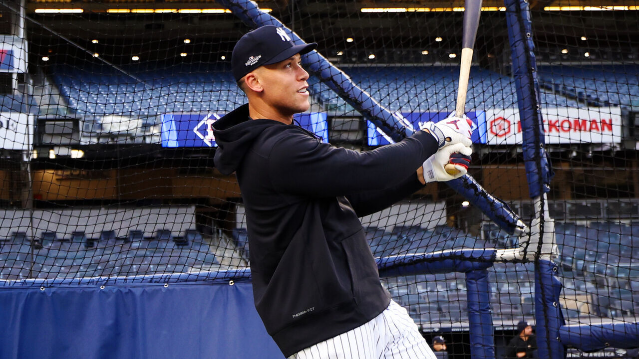 NEW YORK, NY - SEPTEMBER 28: Aaron Judge #99 of the New York Yankees takes batting practice during a workout ahead of the American League Wild Card Series against the Boston Red Sox on September 28, 2026 at Yankee Stadium in New York, New York.