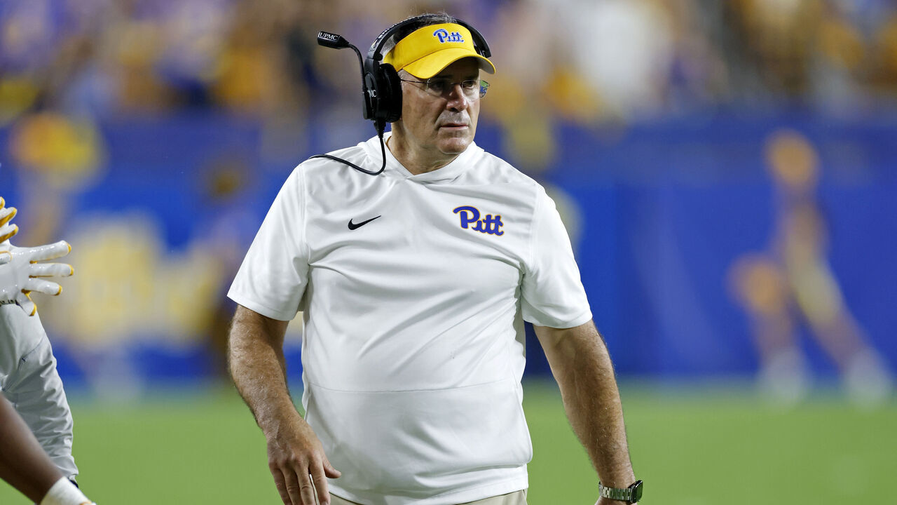 PITTSBURGH, PA - SEPTEMBER 17: Head coach Pat Narduzzi of the Pittsburgh Panthers looks on during the college football game against the Syracuse Orange on September 17, 2026 at Acrisure Stadium in Pittsburgh, Pennsylvania.