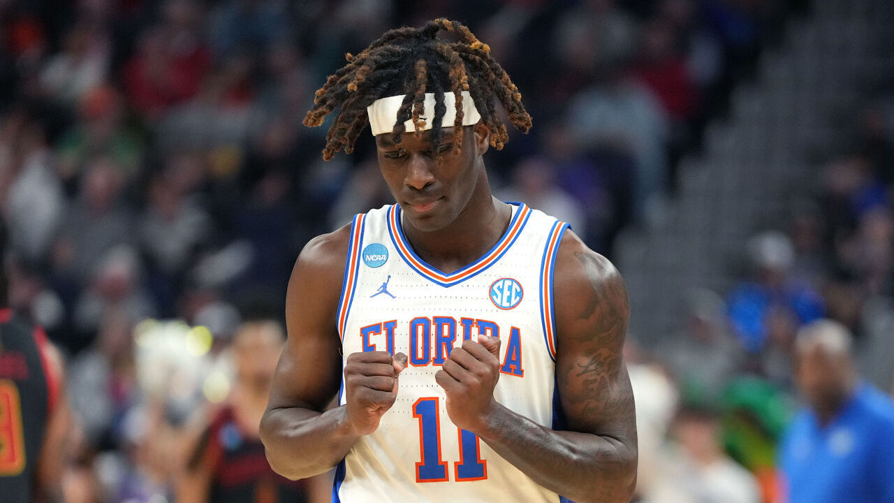 SAN FRANCISCO, CA - MARCH 27: Denzel Aberdeen #11 of the Florida Gators looks on during the NCAA Men's Basketball Tournament Sweet 16 game against the Maryland Terrapins at the Chase Center on March 27, 2025 in San Francisco, California.
