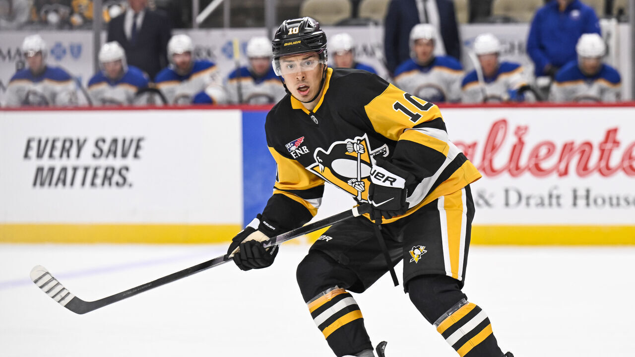 PITTSBURGH, PA - SEPTEMBER 21: Pittsburgh Penguins forward Andrei Kuzmenko (10) skates in the preseason NHL game between the Pittsburgh Penguins and the Buffalo Sabres on September 21, 2026, at PPG Paints Arena in Pittsburgh, PA.