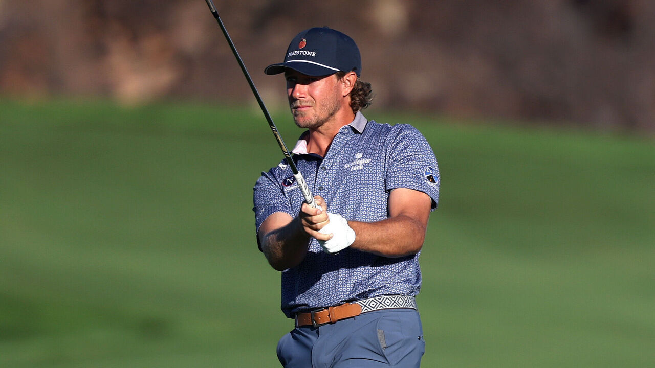 ST GEORGE, UTAH - OCTOBER 02: Austin Smotherman of the United States plays a shot on the second hole during the second round of the Bank of Utah Championship 2026 at Black Desert Resort on October 02, 2026 in Ivins, Utah.