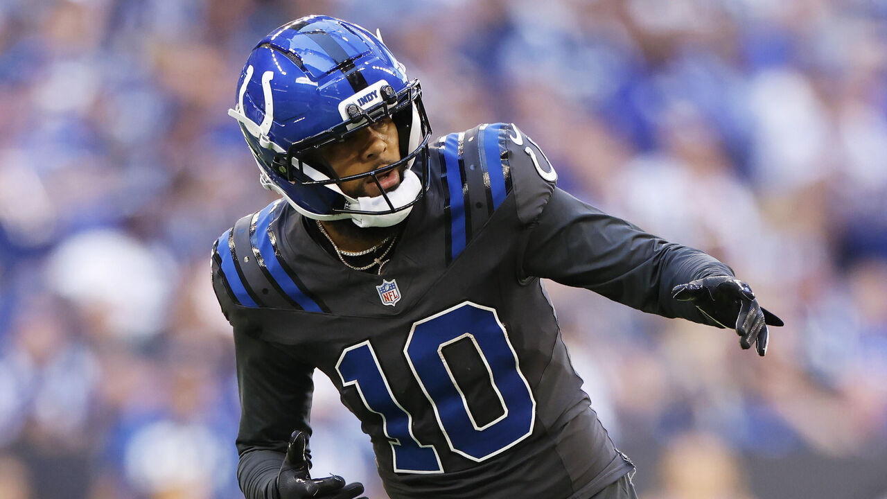 INDIANAPOLIS, INDIANA - SEPTEMBER 27: Keenan Allen #10 of the Indianapolis Colts looks on during the second half of the game against the Houston Texans at Lucas Oil Stadium on September 27, 2026 in Indianapolis, Indiana.