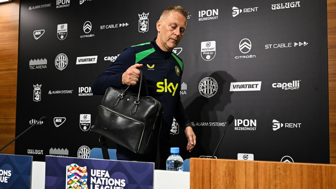 Serbia , Serbia - 3 October 2026; Head coach Heimir Hallgrimsson leaves a Republic of Ireland media conference at the TSC Arena in Baka Topola, Serbia.