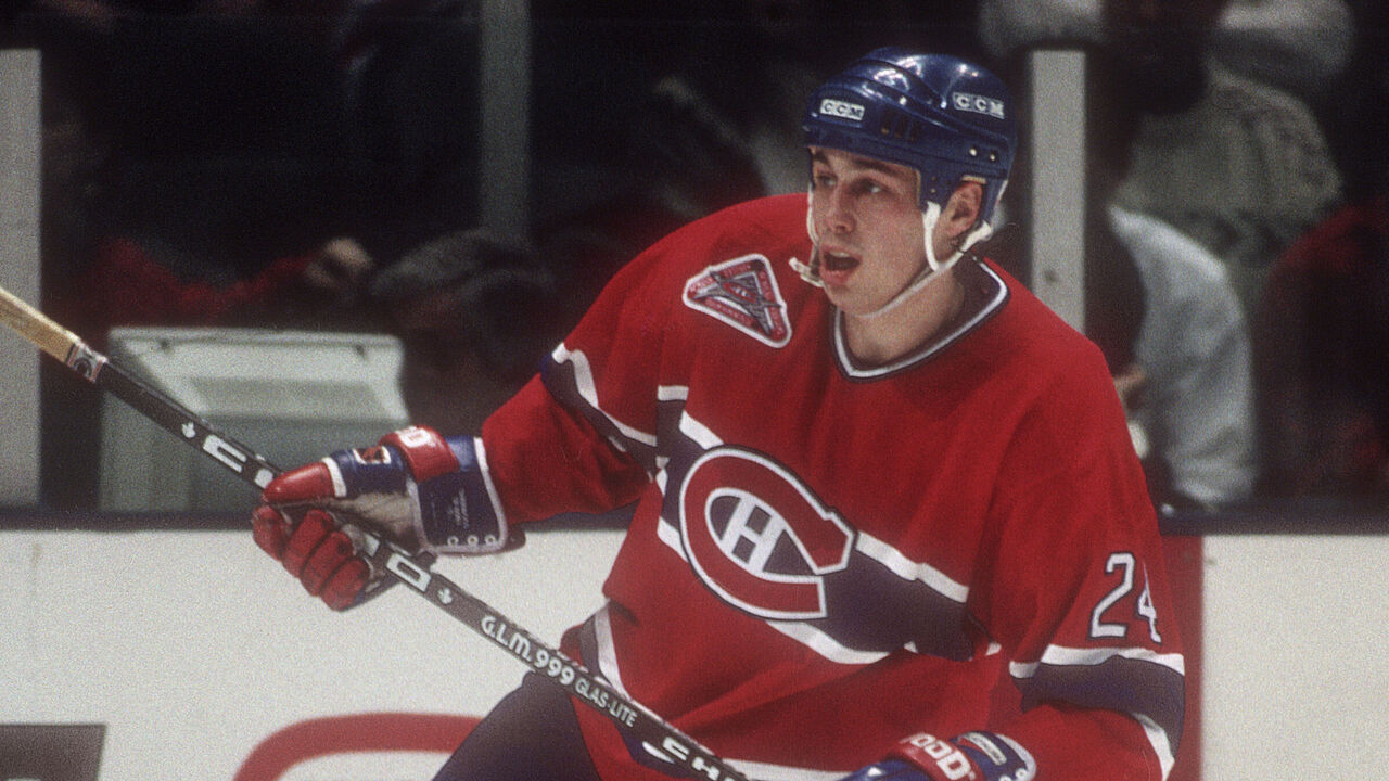 EAST RUTHERFORD, NJ - CIRCA 1993: Lyle Odelein #24 of the Montreal Canadians skates against the New Jersey Devils during an NHL Hockey game circa 1993 at the Brendan Byrne Arena in East Rutherford, New Jersey.