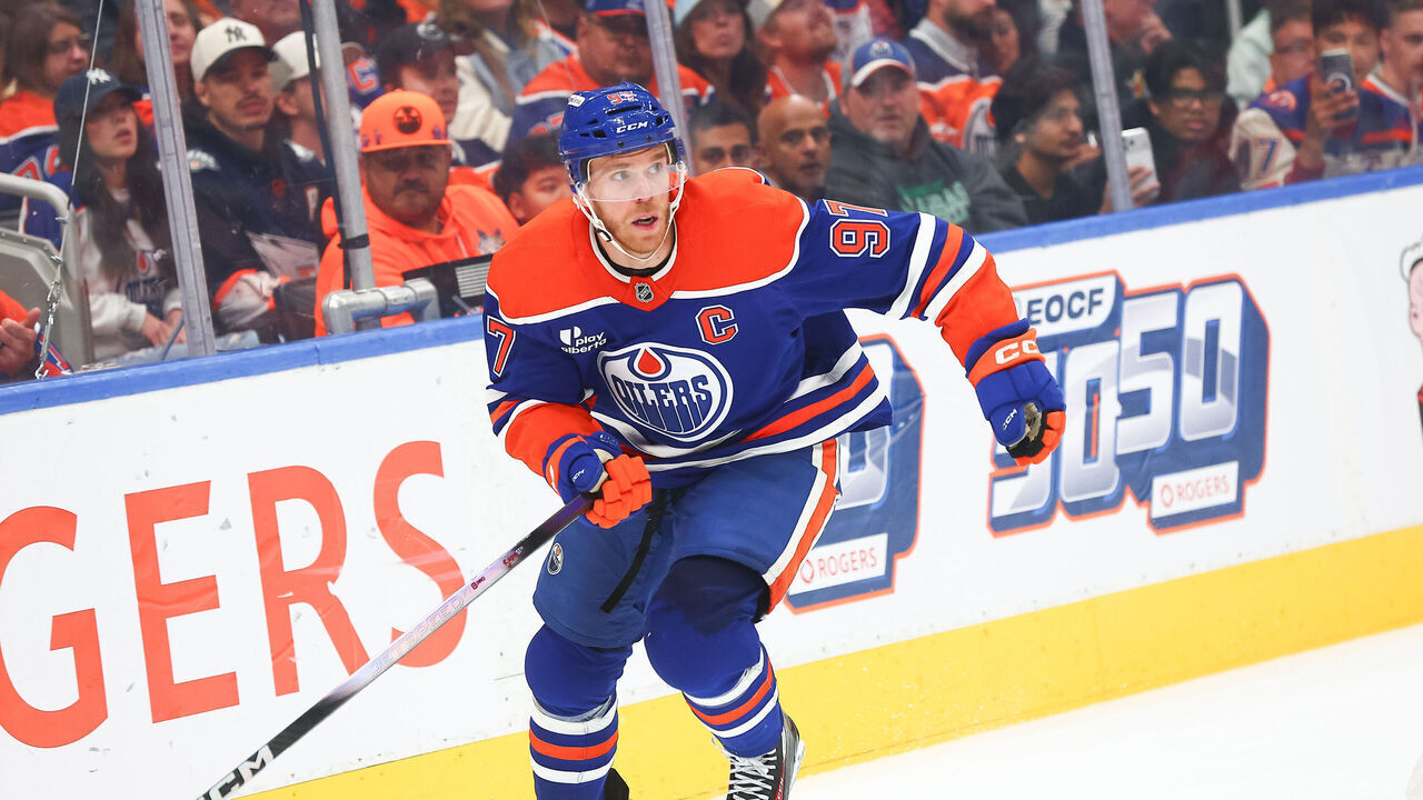 EDMONTON, AB - OCTOBER 03: Edmonton Oilers Center Connor McDavid (97) looks for a pass in the third period of the Edmonton Oilers game versus the Seattle Kraken on October 3, 2026 at Rogers Place in Edmonton, AB.