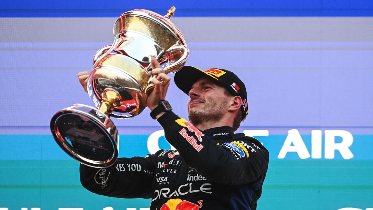 KUALA LUMPUR, MALAYSIA - OCTOBER 04: Race winner Max Verstappen of the Netherlands and Oracle Red Bull Racing celebrates on the podium during the F1 Grand Prix of Bahrain in Malaysia at Sepang Circuit on October 04, 2026 in Kuala Lumpur, Malaysia.