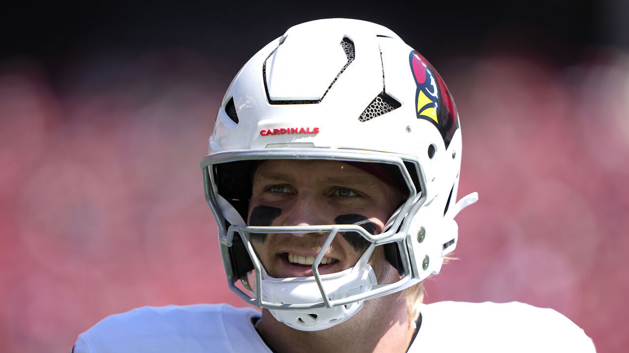SANTA CLARA, CALIFORNIA - SEPTEMBER 27: Trey McBride #85 of the Arizona Cardinals looks on during warm ups prior to the start of the game against the Stanford Cardinal at Levi's Stadium on September 27, 2026 in Santa Clara, California.