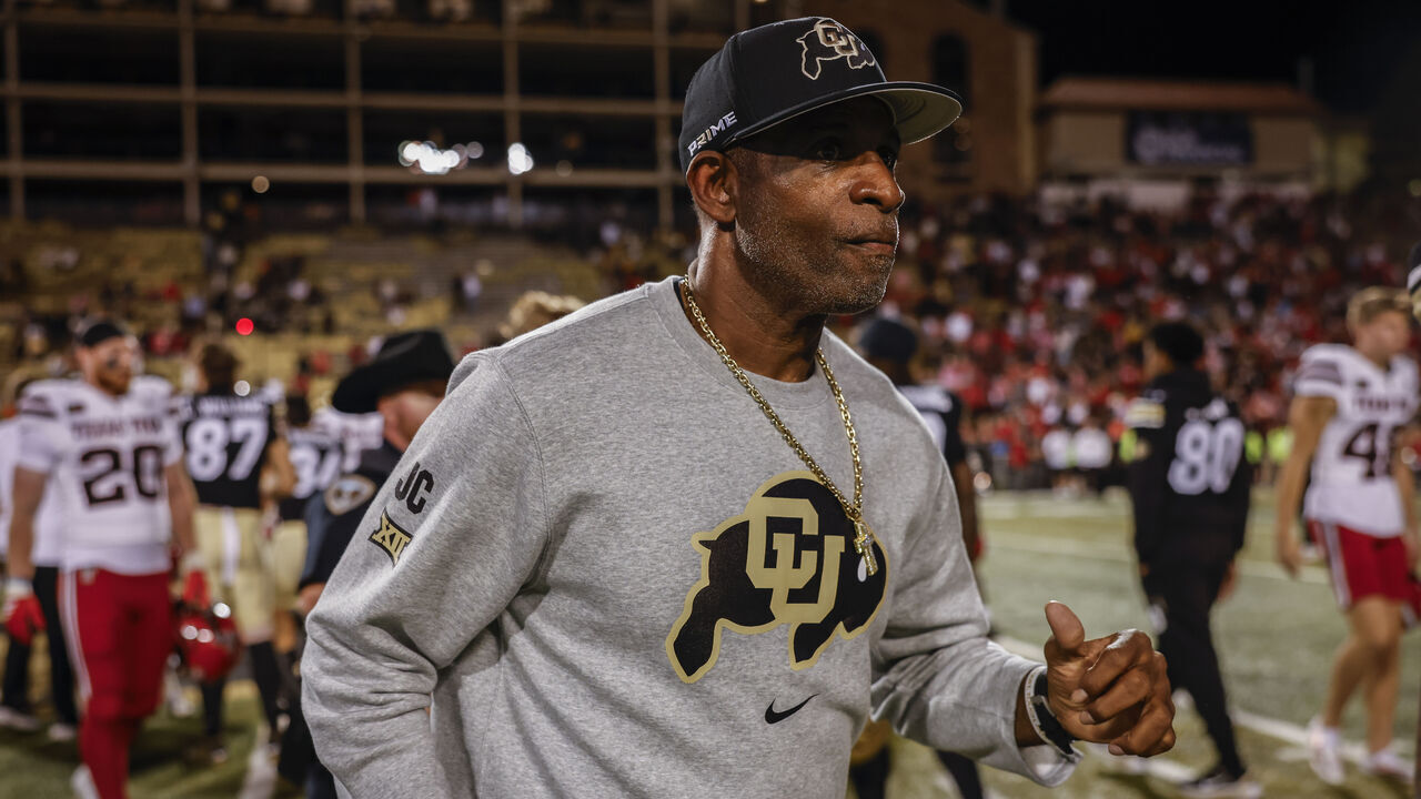 BOULDER, COLORADO - OCTOBER 3: Colorado Buffaloes head coach Deion Sanders jogs off the field after their game against the Texas Tech Red Raiders at Folsom Field on October 3, 2026 in Boulder, Colorado.