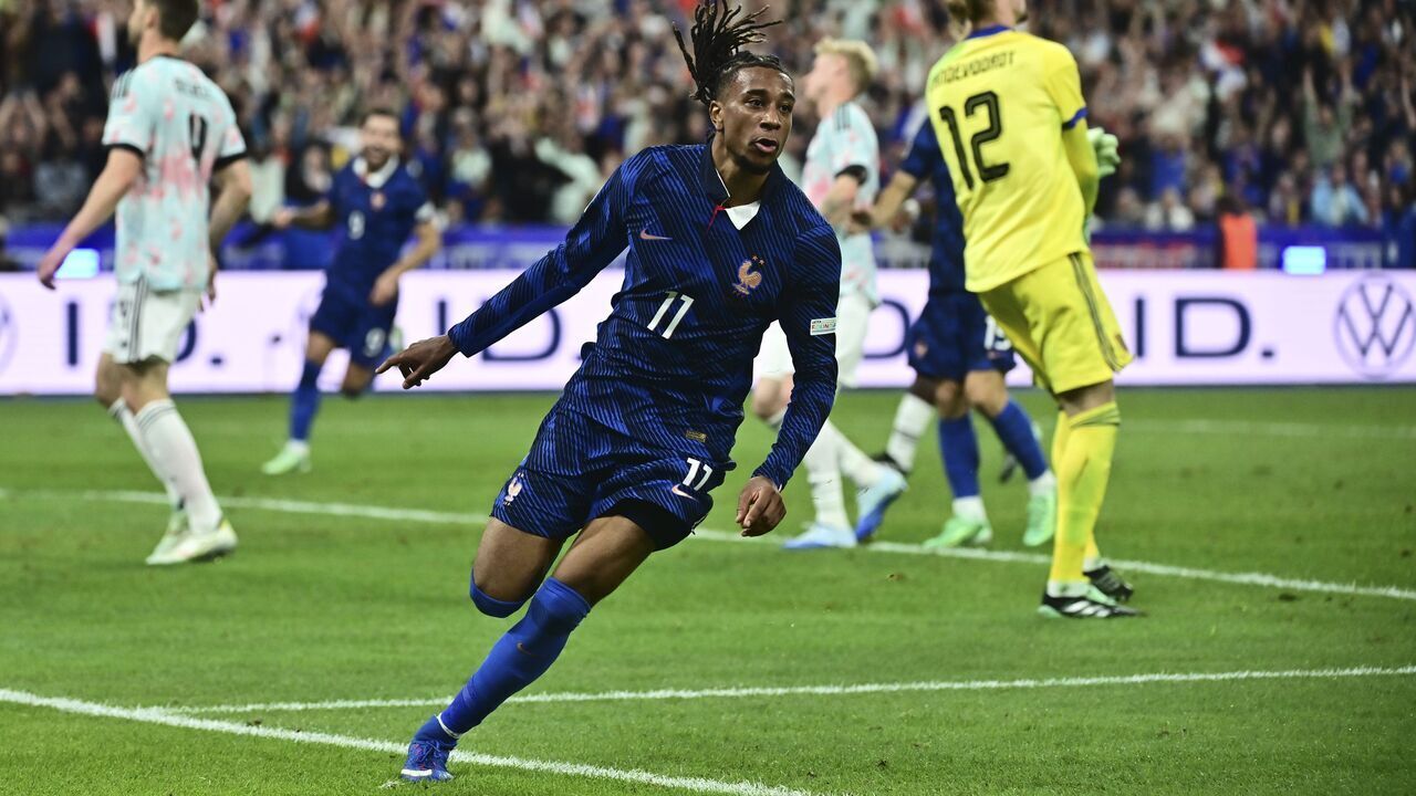 PARIS, FRANCE - OCTOBER 05 : Olise Michael midfielder of France celebrates scoring a goal during the UEFA Nations League tournament league phase matchday 4 group A1 match between France and Belgium on October 5, 2026 in Paris, France, 05/10/2026 ( Photo by Peter De Voecht / Photonews via Getty Images)