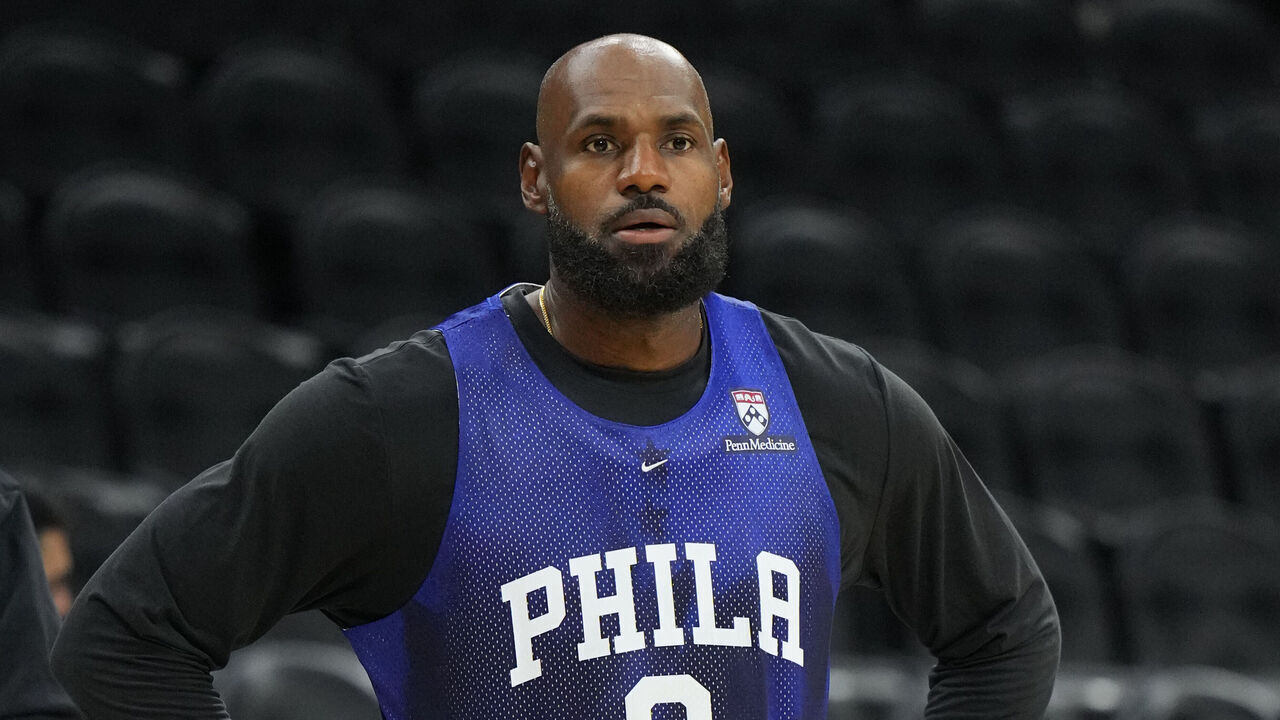 PHILADELPHIA, PA - OCTOBER 3: LeBron James #23 of the Philadelphia 76ers looks on during practice on October 3, 2026 at the Wells Fargo Center in Philadelphia, Pennsylvania NOTE TO USER: User expressly acknowledges and agrees that, by downloading and/or using this Photograph, user is consenting to the terms and conditions of the Getty Images License Agreement. Mandatory Copyright Notice: Copyright 2026 NBAE