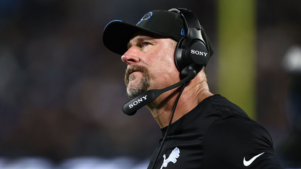 CHARLOTTE, NORTH CAROLINA - OCTOBER 04: Dan Campbell of the Detroit Lions looks on during the third quarter against the Carolina Panthers at Bank of America Stadium on October 04, 2026 in Charlotte, North Carolina.