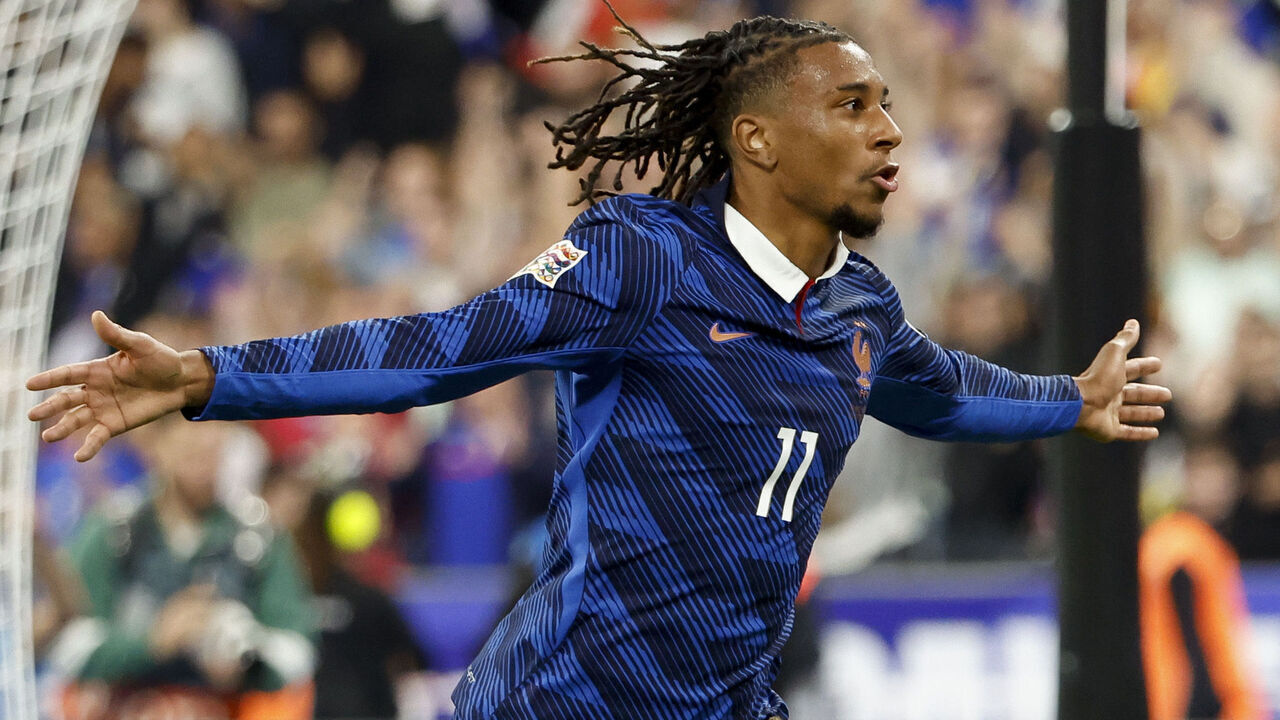 PARIS, FRANCE - OCTOBER 5: Michael Olise of France celebrates his goal during the UEFA Nations League 2026/27 group phase A1 MD4 football match between France and Belgium at Stade de France on October 5, 2026 in Saint-Denis near Paris, France.