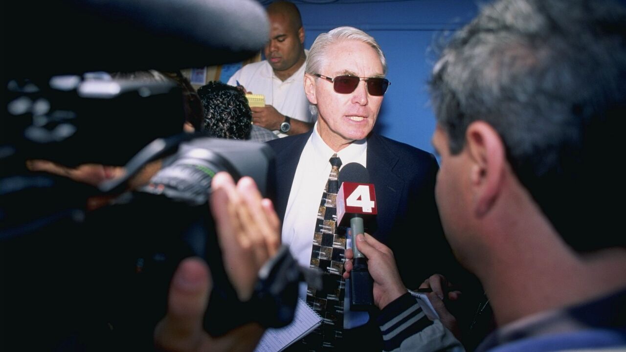 7 Apr 1998: General manager Fred Claire of the Los Angeles Dodgers talks to reporters during a game against the Arizona Diamondbacks at Dodger Stadium in Los Angeles, California. The Dodgers defeated the Diamondbacks 9-1. Mandatory Credit: Harry How /Al