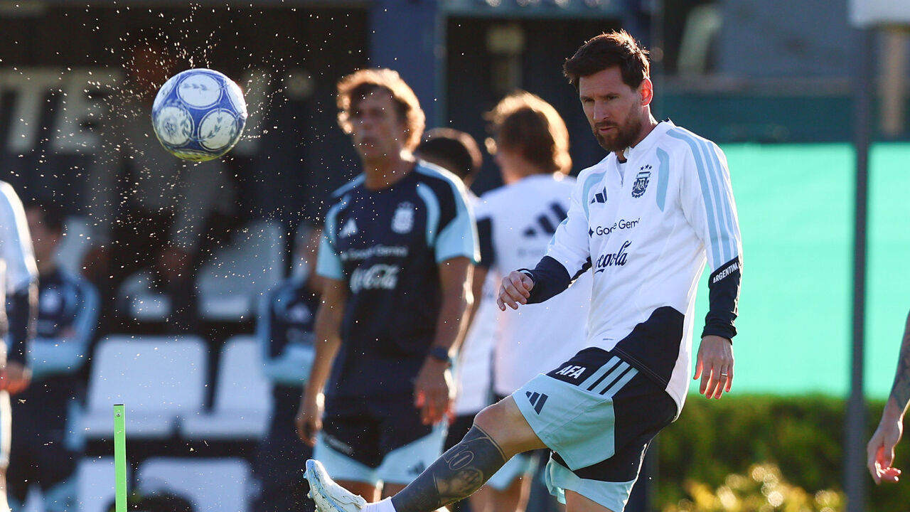 Argentina's Lionel Messi attends a training session at the Argentine Football Association (AFA) training complex in Ezeiza, on the outskirts of Buenos Aires, Argentina, on October 5, 2026, ahead of his final appearance for the national team in a friendly against Benin.