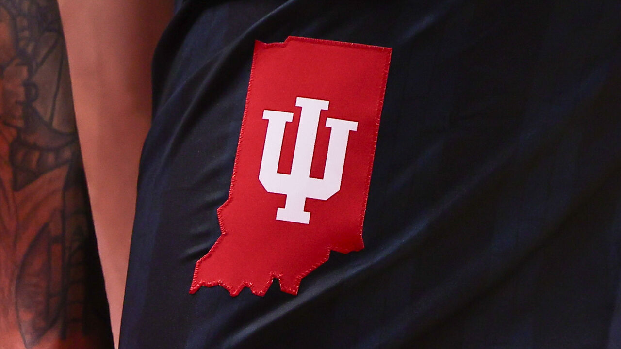 PISCATAWAY, NJ - JANUARY 23: A general view of the Indiana Hoosiers shorts logo during the game against the Rutgers Scarlet Knights on January 23, 2026 at Jersey Mike's Arena in Piscataway, New Jersey.
