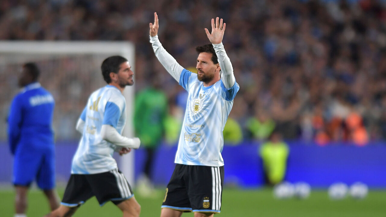 BUENOS AIRES, ARGENTINA - OCTOBER 06: Lionel Messi of Argentina acknowledges the fans prior to the International Friendly match between Argentina and Benin at Estadio Monumental Antonio V. Liberti on October 06, 2026 in Buenos Aires, Argentina. Lionel Messi is making his final appearance for Argentina following his announcement of international retirement on 31 August.