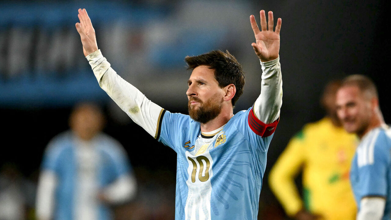 Argentina's forward #10 Lionel Messi celebrates scoring his team's third goal during the international friendly football match between Argentina and Benin at the Mas Monumental stadium in Buenos Aires on October 6, 2026.