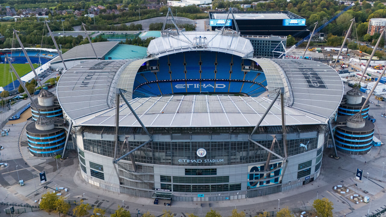 MANCHESTER, ENGLAND - OCTOBER 1: A general exterior aerial view of Etihad Stadium ahead of the UEFA Women's Champions League 2026/27 League Phase MD2 match between Manchester City and Real Madrid C.F. at Manchester City Academy Stadium on October 1, 2026 in Manchester, England.