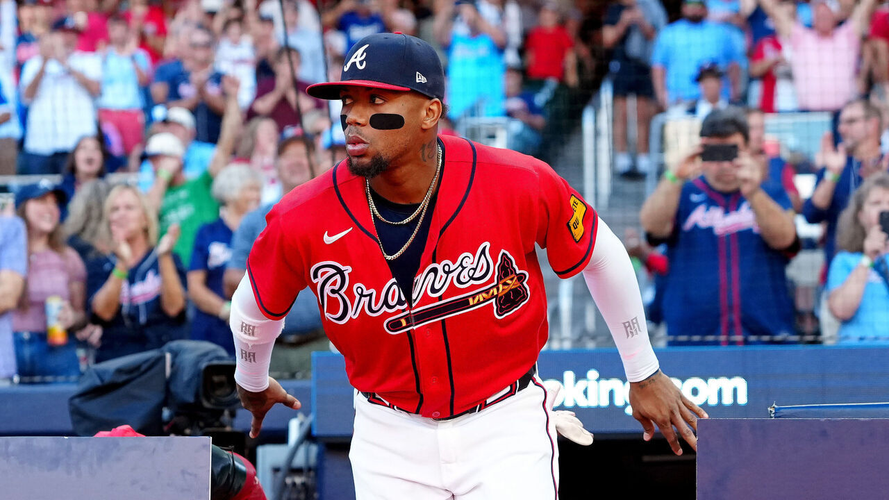 ATLANTA, GA - OCTOBER 06: Ronald Acuña Jr. #13 of the Atlanta Braves takes the field prior to Game Three of the National League Division Series presented by Booking.com between the Los Angeles Dodgers and the Atlanta Braves at Truist Park on Tuesday, October 6, 2026 in Atlanta, Georgia.